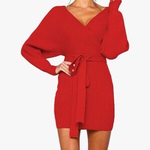 Manser Red Sweater Wrap Dress